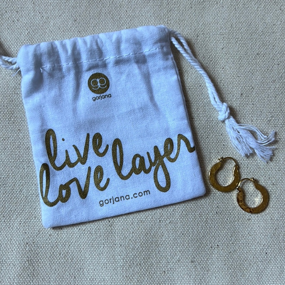 Gold Textured Gorjana Hoops with Bag
